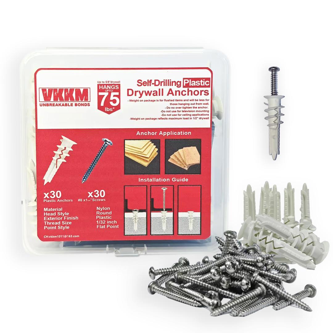 

Пластиковые самосверлящие анкеры для гипсокартона VKKM, набор из 30-240 шт., грузоподъемность 75 фунтов, простая установка для универсального применения