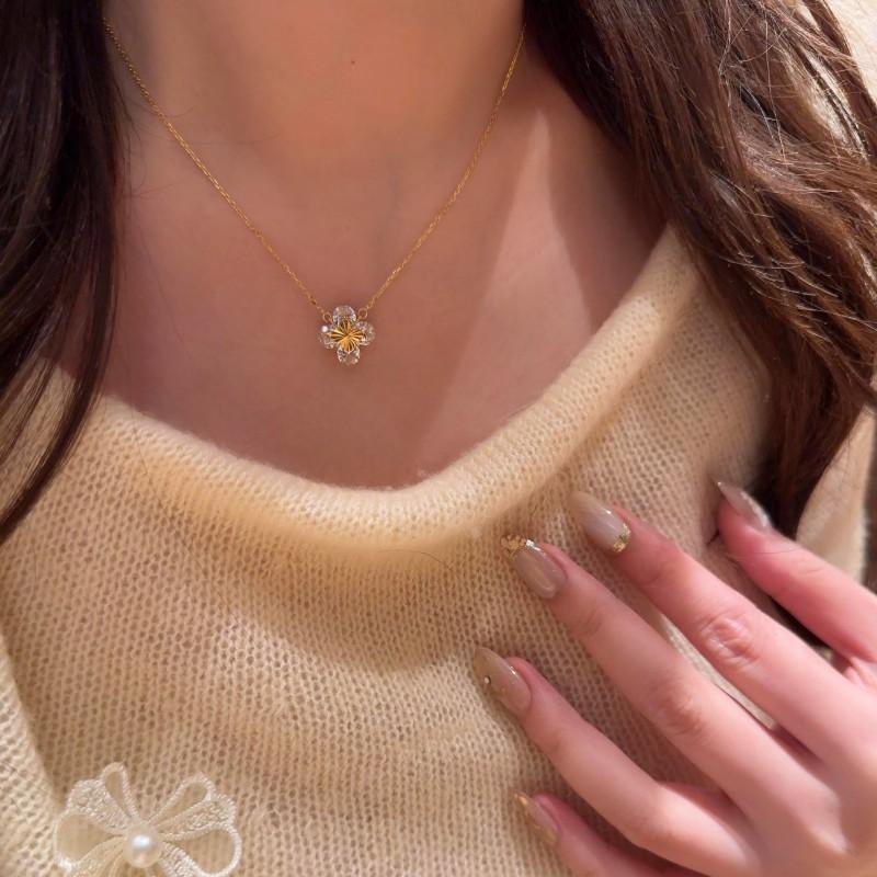 Sterling Clover Pendant Necklace Earrings Set Women Vintage Floral Jewelry