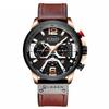 CURREN Men's Business Leather Strap Watch Waterproof Quartz Chronograph Date Display Three Sub-Dials Six Hands Casual Wristwatch