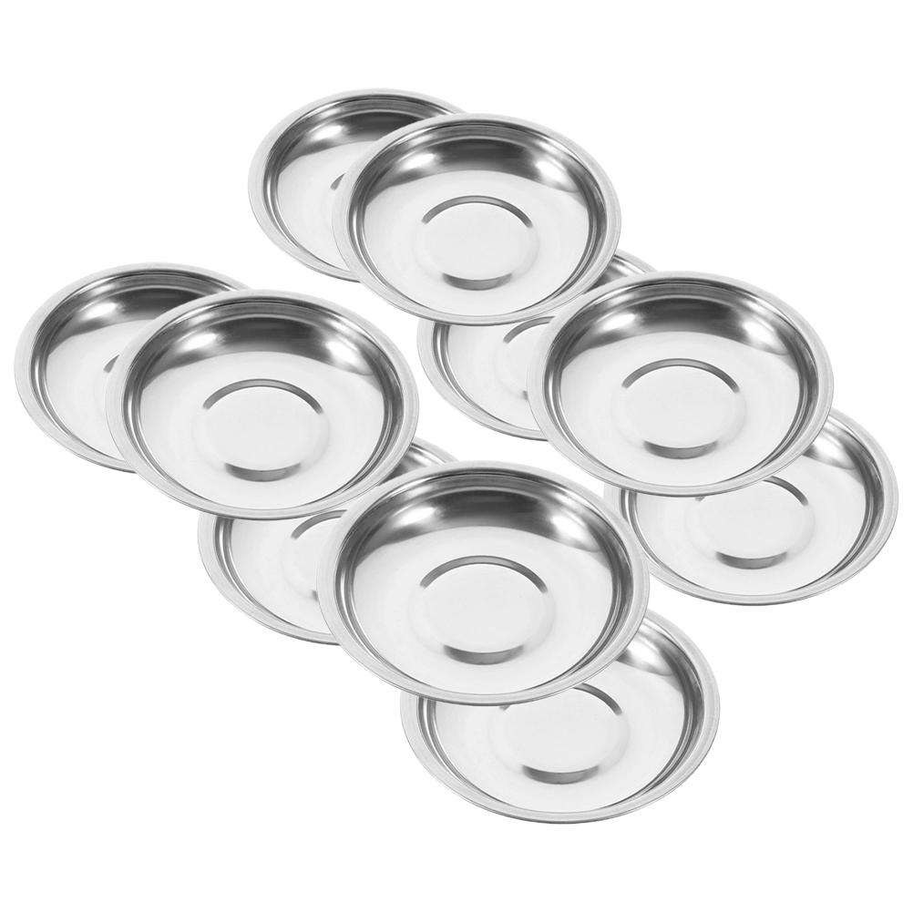 10 Pcs Sauce Dish Stainless Steel Dipping Bowls Round Metal Plates Food Flavor Seasoning Dishes Small Gear Serving Plates