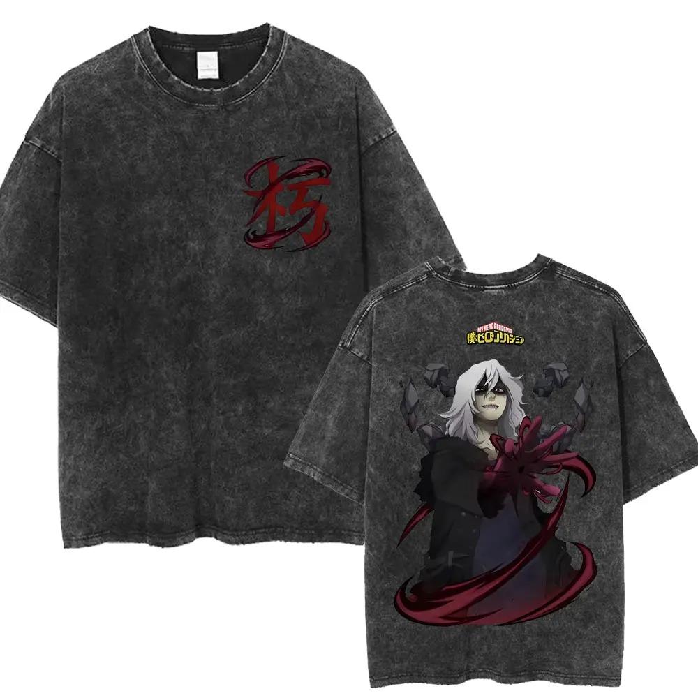 Oversized Washed Black Short-Sleeve T-Shirt Featuring My Hero Academia Tomura Shigaraki Dual-Sided Graphic Print For Anime Fans L