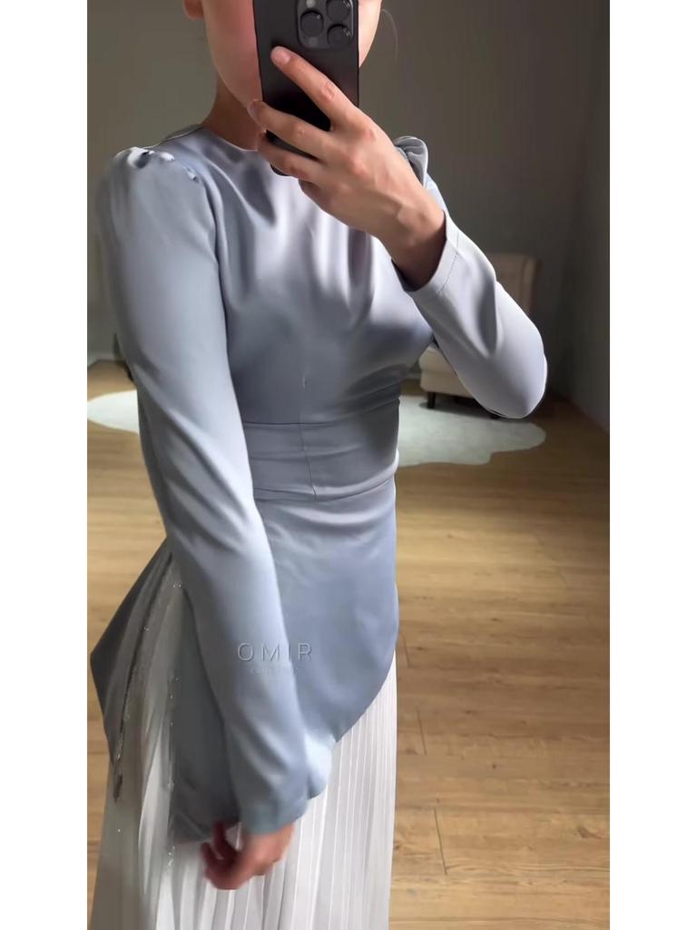 Elegant Women's Long-Sleeve Formal Dress with Waist-Cinching, Light Summer 2025 European & American Style