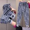 New Winter Plush Thickened Zebra Pattern Casual Pants for Women Fashion Loose High Waist Tying Harem Nine-point Pants