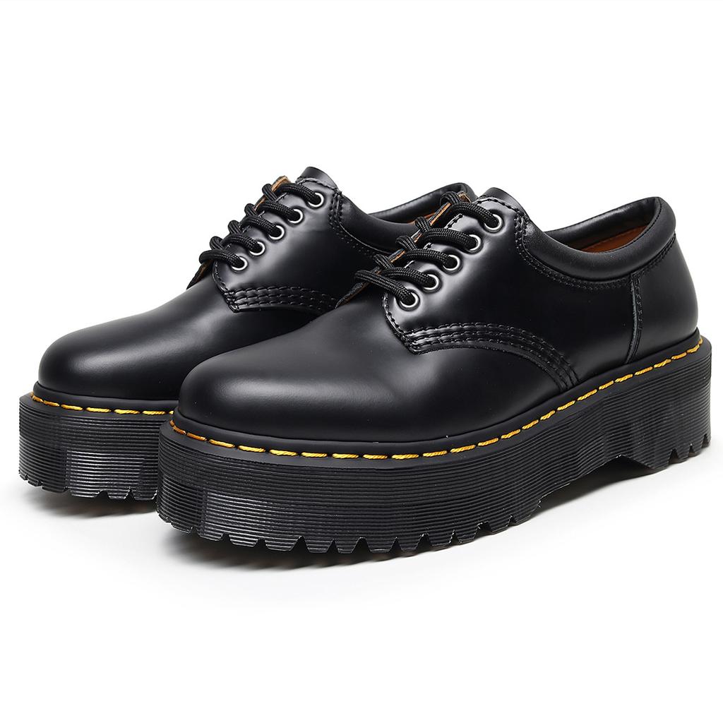 Gruby podeszwa dziura punkowe małe skórzane buty niskie, skóra naturalna brytyjskie okrągły nosek codzienne studenckie muffin podeszwa krótkie botki