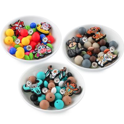 50Pcs Animal Round Silicone Beads Focus Beads Set For Jewelry Making DIY KeyChain Pen Bracelet Necklace Accessories
