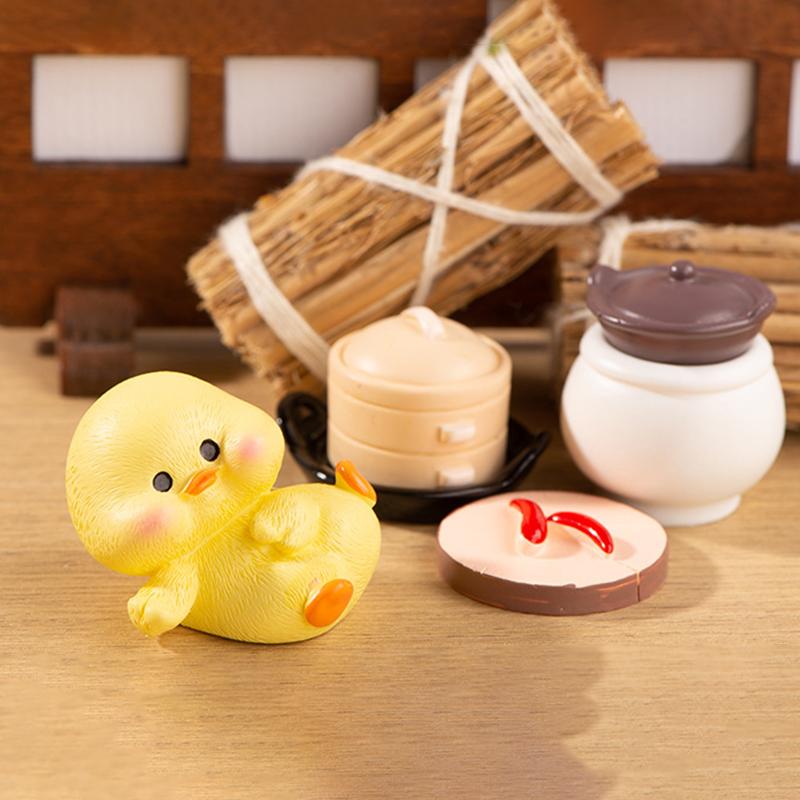 Cartoon Cute Kitchen Cooking Little Yellow Duck Resin Small Ornaments Micro Landscape Desktop Car Home Decoration
