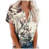 Women's Fashion Casual Short Sleeve Flowers Print Buttons Lapel Shirt Top Blouse