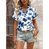 Damen Lässige Lockere V-Ausschnitt Blumenmuster Kurzarm Bluse