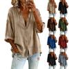Women’s Fashion Solid Stand Collar Button Up Shirt Casual Loose Fit Top with Three Quarter Sleeves and Relaxed for Everyday Wear