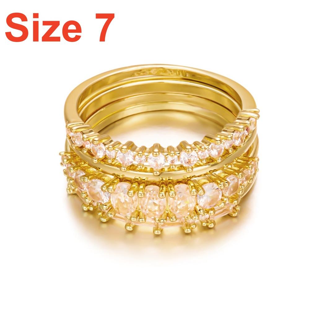 4Pcs/Set Simple Brass Inlaid Round Oval Square CZ Zircon Rings Set For Women Men Trendy Geometric Stackable Finger Ring Jewelry