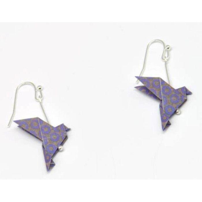 Origami Paper Earrings Dove Purple
