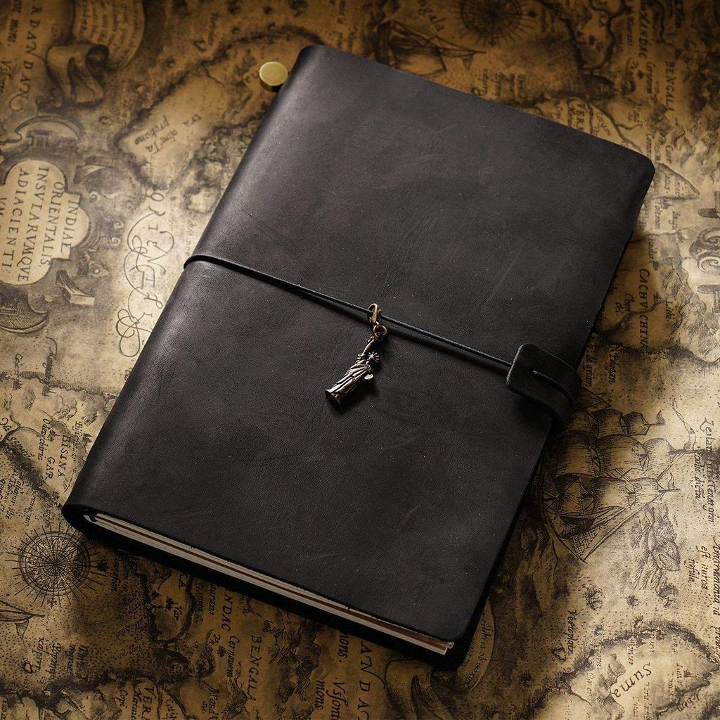 Vintage Full Grain Leather Planner Diary Notebook with Loose Leaf Pages A5 Size Sewing Bound Gift