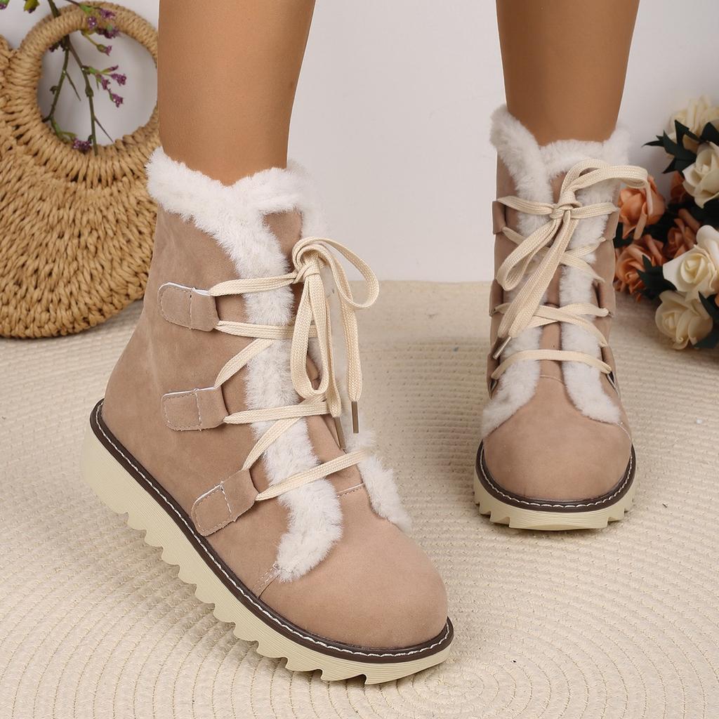 Damen weiche elastische Winter warm und kalt gefütterte Schneestiefel rutschfeste verschleißfeste Outdoor-Freizeitsneaker High-Top pelziger Schaft Baumwollstiefel