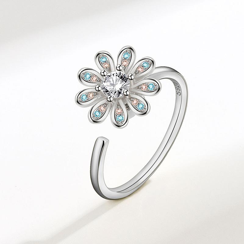 Spinning Sunflower Daisy Anxiety Ring For Women Rotatable Adjustable Unusual Anti-Stress Spinner Fidget Rings  Jewelry
