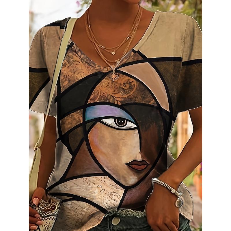 

Casual Fashion Holiday Women S V-Neck Regular Fit All-Over Print Short Sleeve T-Shirt Top S
