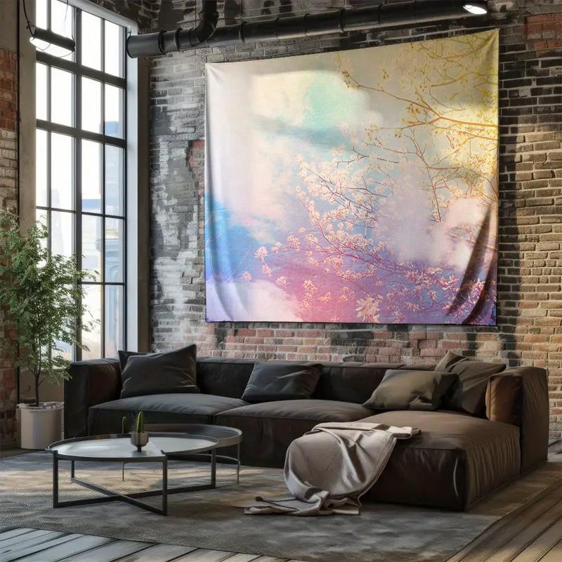 Floral Tapestry Wall Hanging Sakura Blossom Decor Aesthetic Room Decor Japanese Style Nature Landscape Bedroom Backdrop Dorm Roo