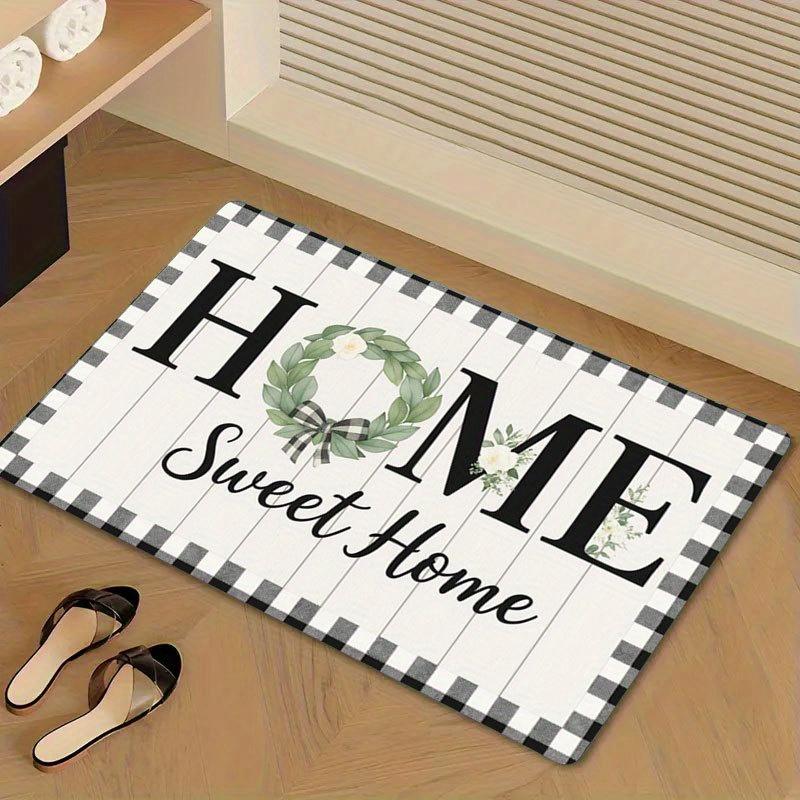Warm Home Wreath Pattern Non-Slip Floor Mat Absorbent Washable Decorative Area Rug for Bathroom Outdoor Camping Home Decor