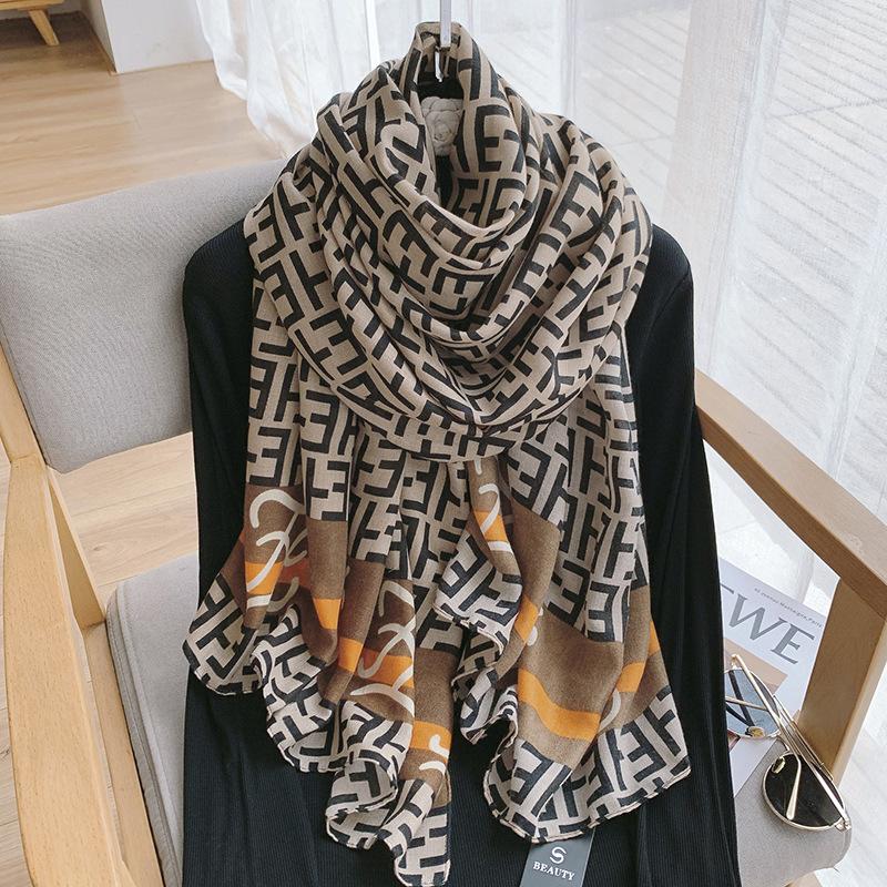 Cotton and Linen Scarf for Women In Autumn and Winter New Versatile Warm and Fashionable Letter Scarf Decorative Shawl