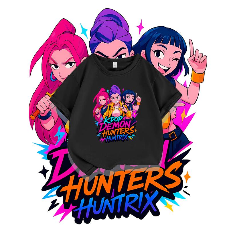 KPop Devil Hunter Print Fashion Casual Top 2025 Movie Round-neck Cartoon Girl and Boy T-shirt Casual Girl Clothing