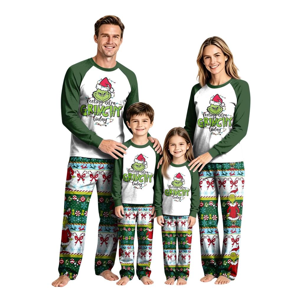 Family Matching Christmas Pajama Set Long Sleeve Round Neck Wear for Parents and Kids