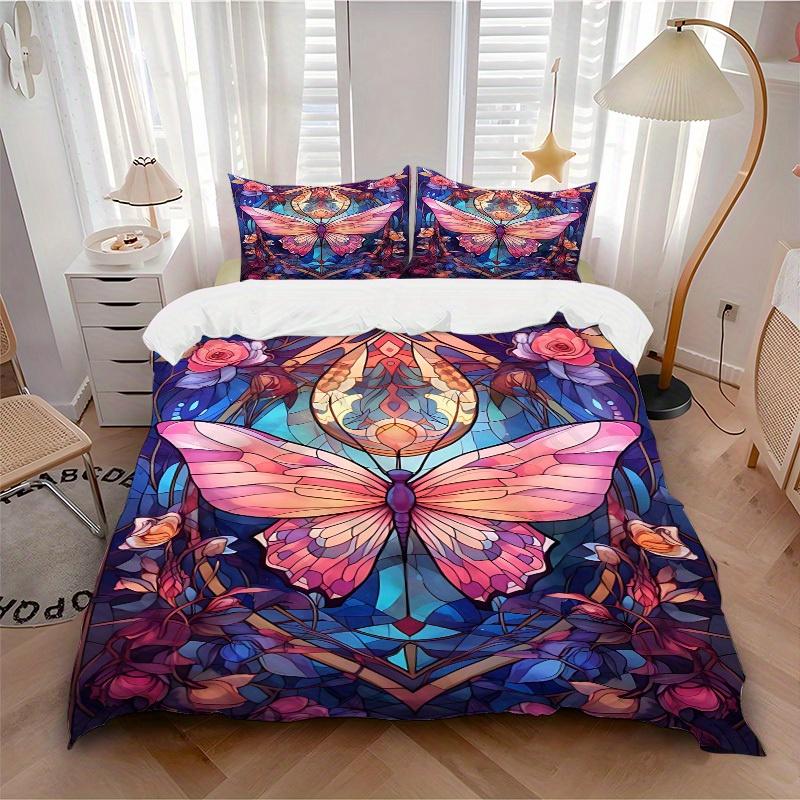 

3pcs Butterfly Garden Bedding Cover Set, Fashion Classic Popular Print Bedding Set, Soft Comfortable, All - Season Use, For Bedroom, Guest Room168 135x200cm