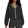 Women's Fashion Solid-Color Hooded Jacket Short-Length Zipper Sweatshirt Outerwear