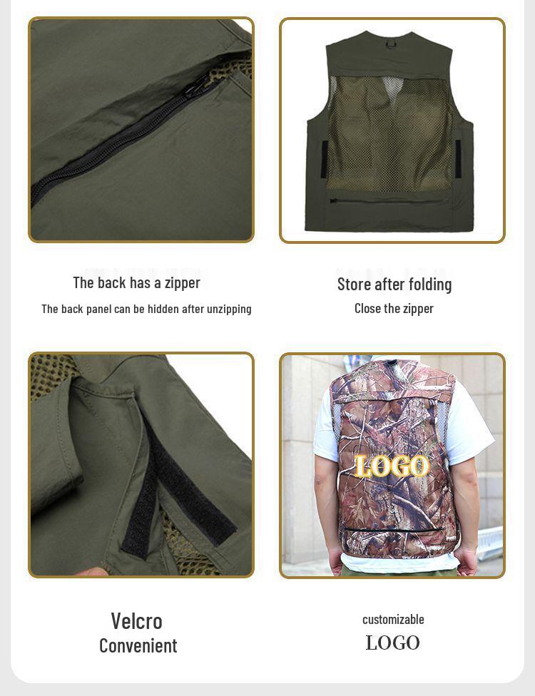 Men's Breathable Multi-Pocket Workwear Vest - Customizable Logo for Outdoor Volunteers