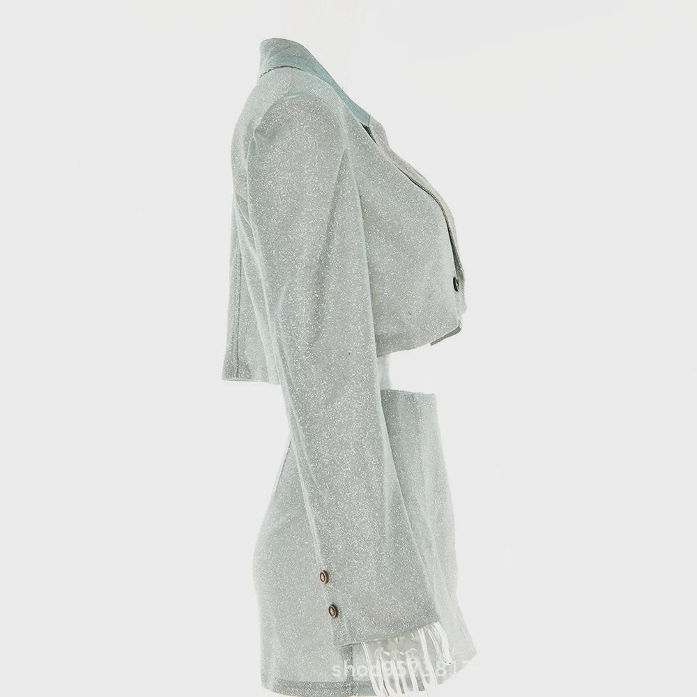 2024 Trendy europäischer und amerikanischer Stil: Sexy High-Waist-Rock mit Revers und Langarmjacke für Herbst und Winter.