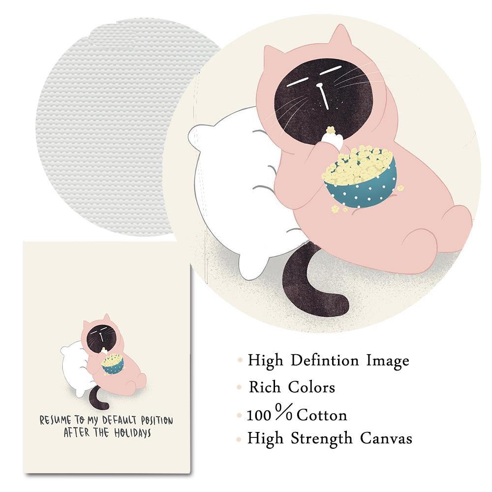 Funny Cute Black Cat Eat Foods Poster Nordic Wall Art Canvas Painting Prints Cartoon Animal Pictures For Living Room Home Decor