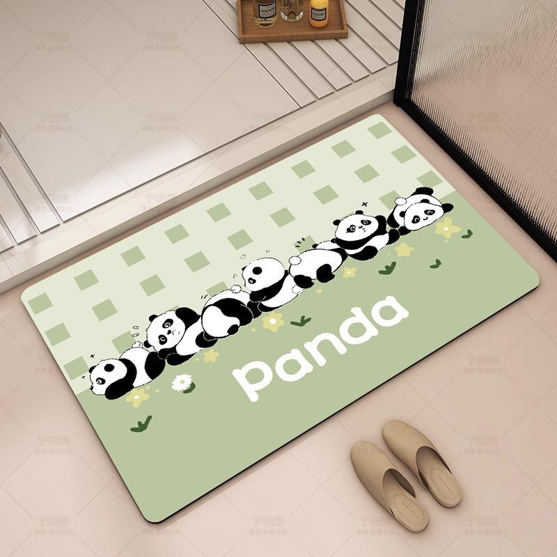 Panda Cartoon Kieselgur Saugmatte Badezimmerbodenmatte Toilettentürmatte Rutschfeste Fußmatte Eingangstürmatte