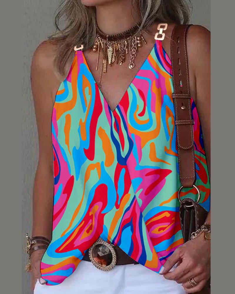 

Женский летний топ-жилет с V-образным вырезом, принтом и металлической пряжкой, 2023 Medium