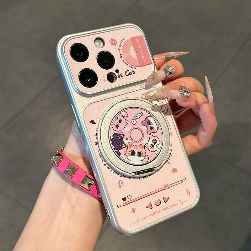 Cute Cartoon Bracket Mobile Phone Case Is Suitable for Iphone16promax Apple 17 Mobile Phone Case Electroplating Second Change Case