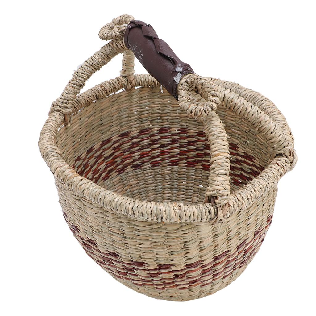 Picnic Basket Seagrass Woven Decorative Rustic Small Storage Basket with Handle for Desk Organizing