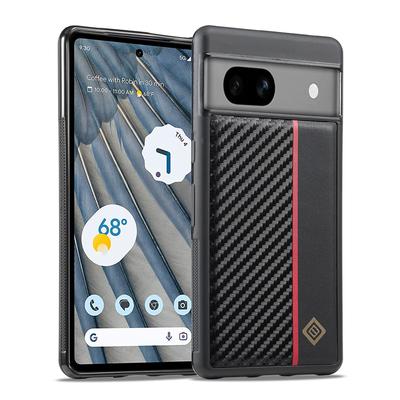 Case for Google Pixel 7,Pixel 7a,Pixel 7 Pro,Pixel 8,Pixel 8 Pro.Carbon Fiber PU Splicing Fine Grain PU Paired with Red Vertical Stripes Phone Case