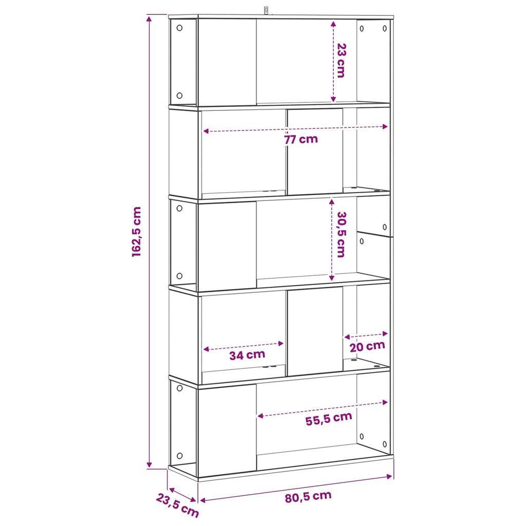 Bookshelf Black Oak Effect 80.5 x 23.5 x 162.5 cm PB