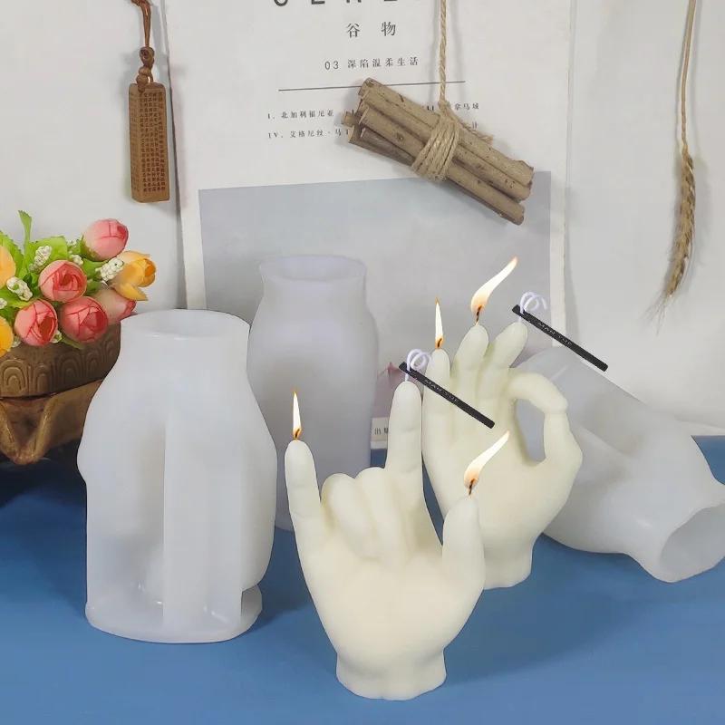 Silicone Candle Mold Creative Gesture Aromatherapy Candle Making Supplies Wax Mould Plaster Chocolate Soap Molds Home Decoration