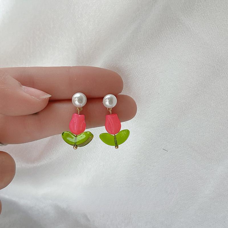 

Вінтажні солодкі сережки-підвіски з рожевими трояндами для жінок, імітація перламутрових сережок із зеленим листям