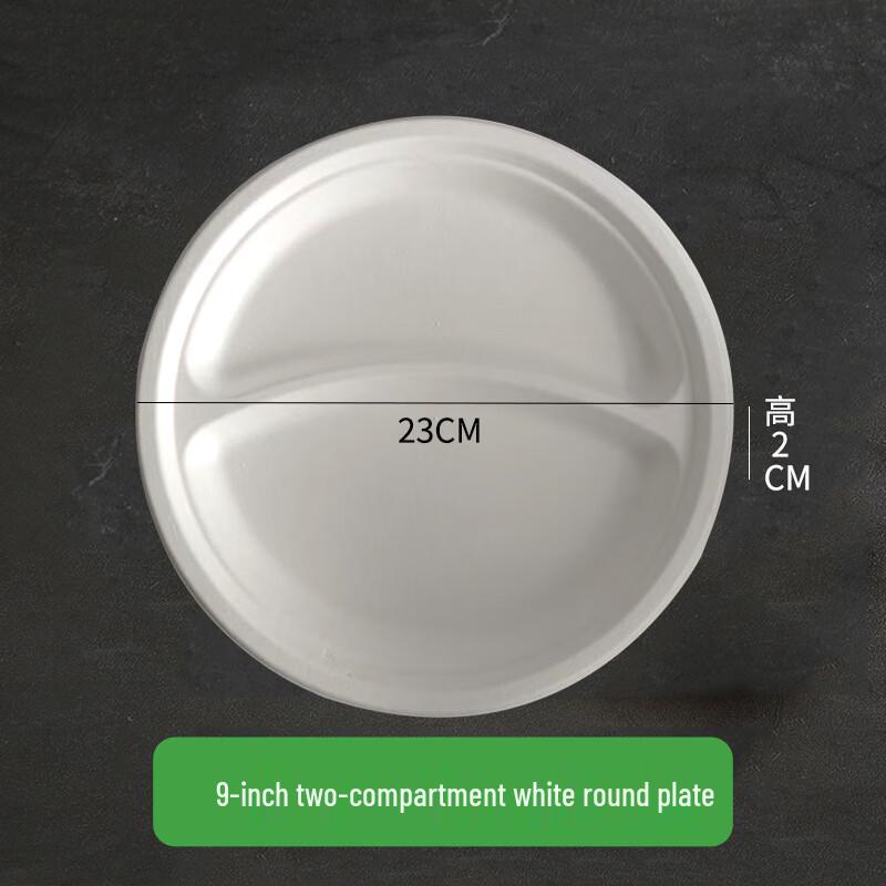 9-inch White Two-Compartment Disposable Paper Plates