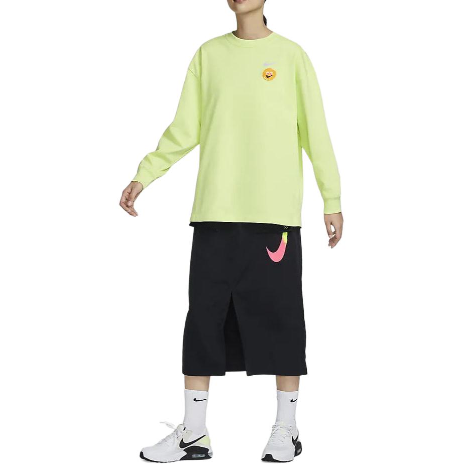 Nike Printed Round Neck Casual Long Sleeve Drop Shoulder T-Shirt Women T-Shirt Light-Lemon-Yellow HJ1497-736