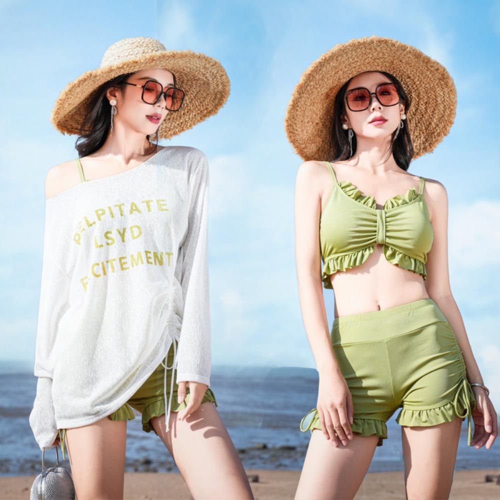 Sexy and Thin Belly Cover Split Bikini Three-piece Long-sleeved Swimsuit