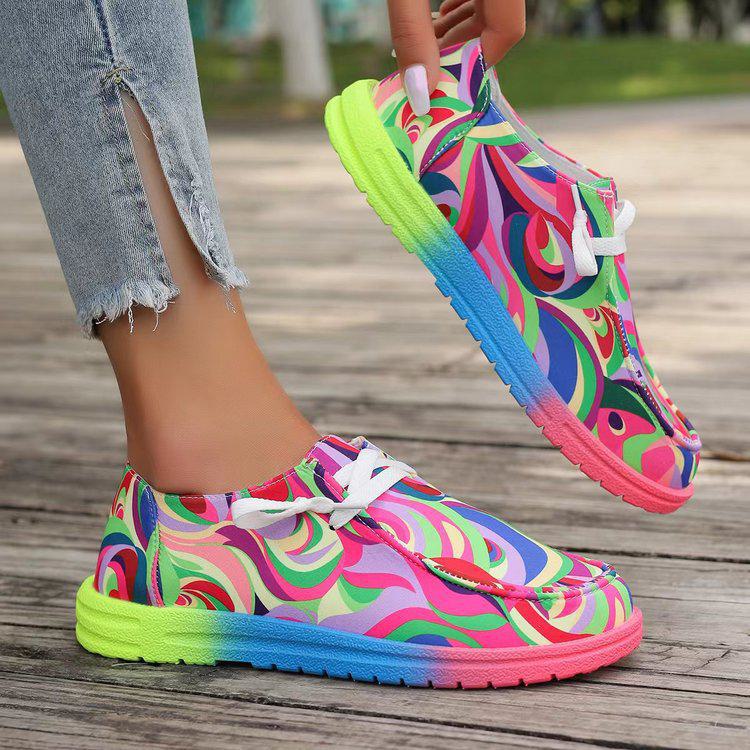 Ethnic Graffiti Lace-Up Low-Top Canvas Shoes for Women