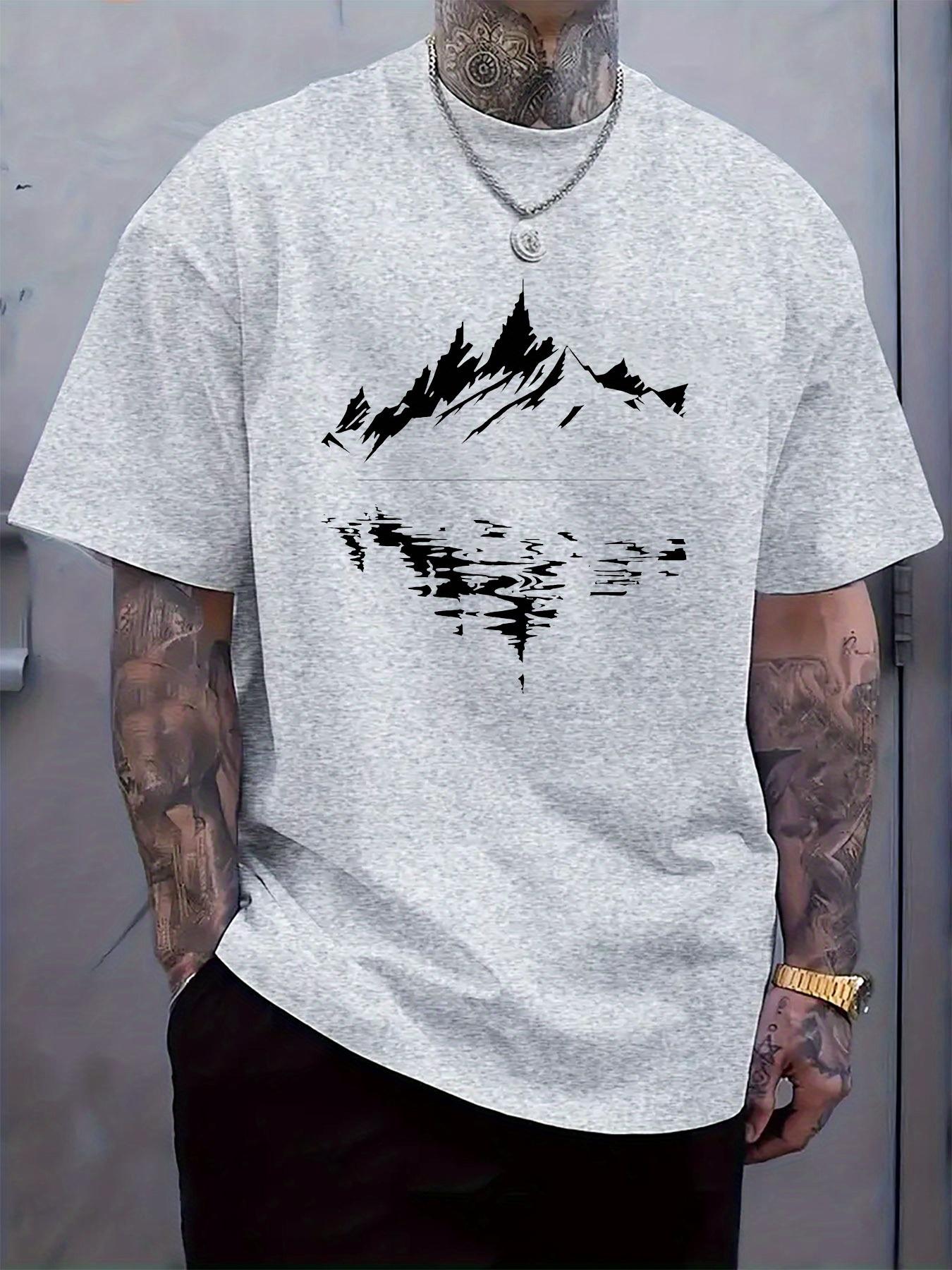 

Black and White Mountain Reflection Print Short-Sleeve T-shirt - Lightweight Polyester Blend S