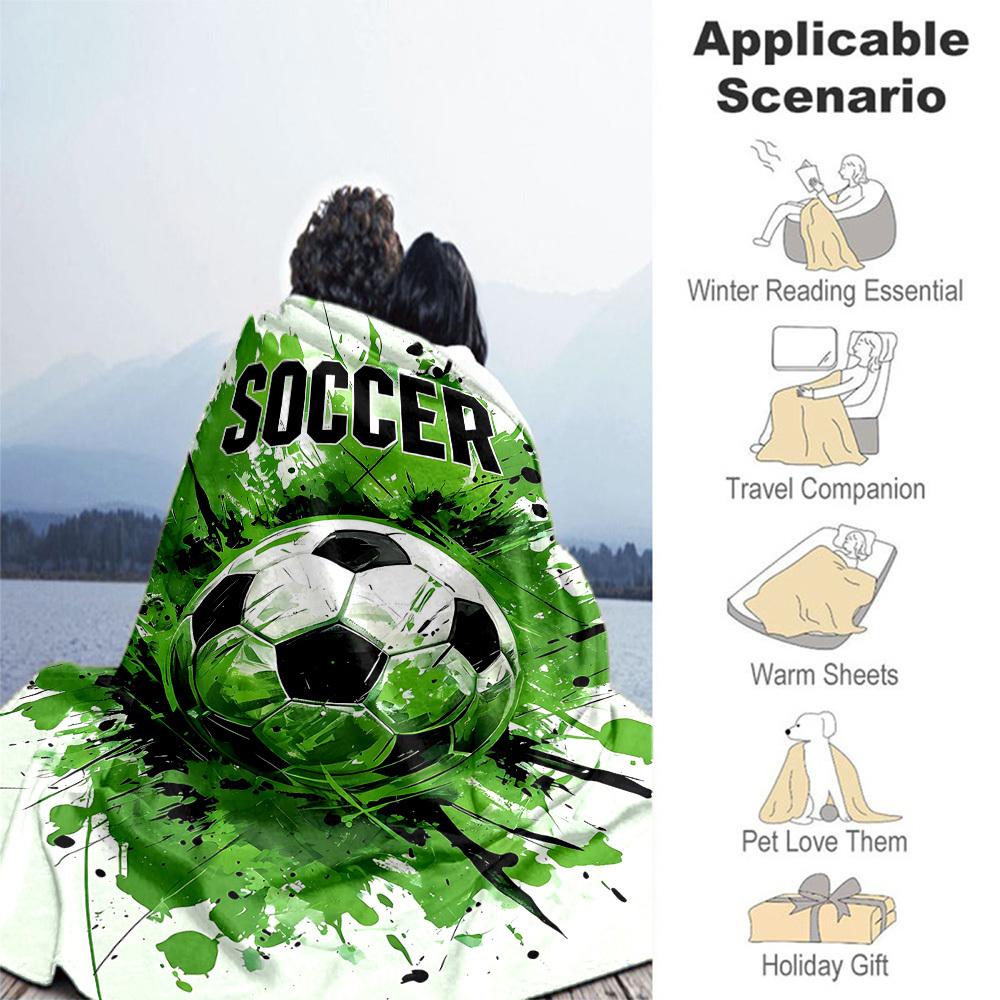 1PC Soccer BallOutdoor Flannel Blanket - Soft Plush Decor for Picnics, Camping, Bedroom, Playroom, Office, or Lunch Break 1238A