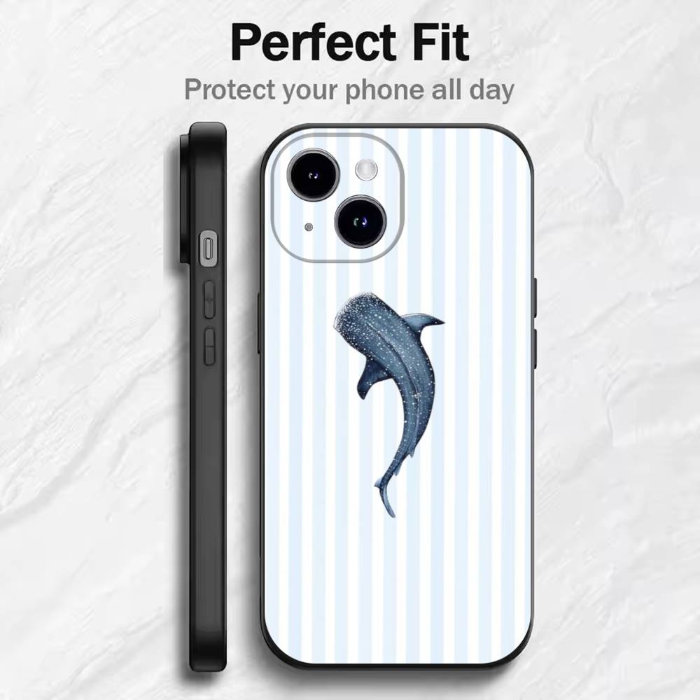Ocean Shark Whale Design Phone Case For 17 16 15 14 13 12 11 Mini XS XR X 6S 6 Pro Max Plus Black Soft Cover