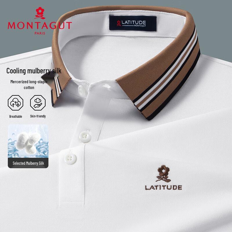 MONTAGUT Men's Silk Blend Cooling Color-Block Polo Shirt