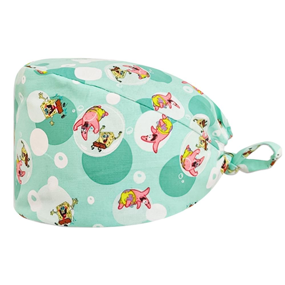 Unisex Cartoon Print Nurse Cap - Breathable, Sweat-Absorbent Surgical Cap for Pet Hospital and Medical Use.
