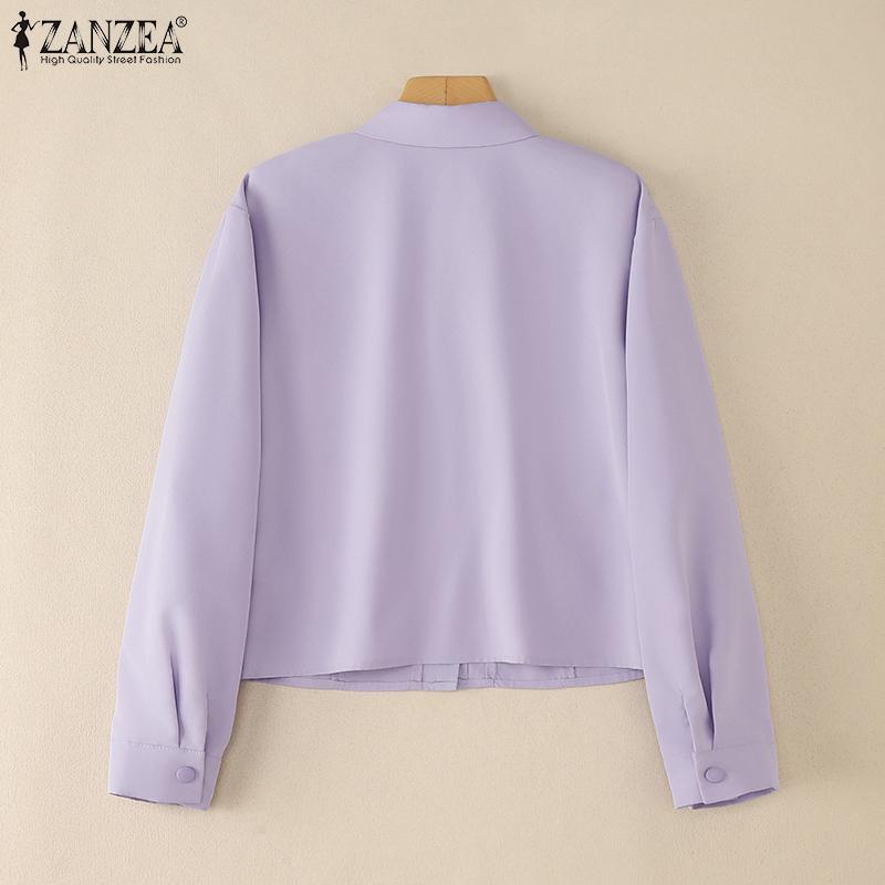 ZANZEA Women Casual Turn Down Collar Long Sleeve Plain Blouse