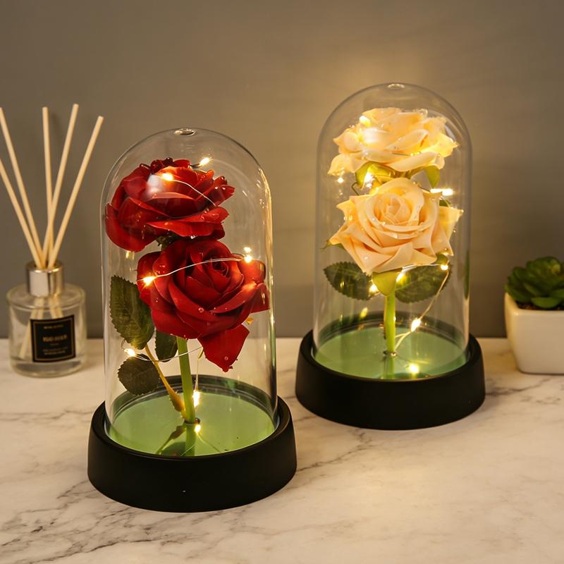 Acrylic Led Light Eternal Rose Creative Gold Foil Rose Artificial Flowers Ornaments Glowing Rose Wedding Valentine'S Day Gift