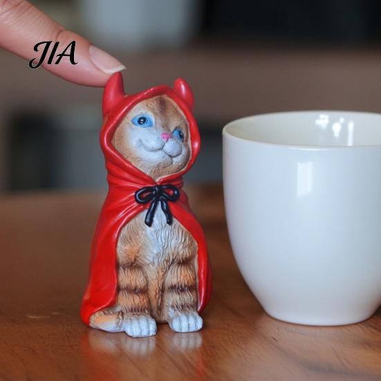 Shelf Decor for Cat Lovers Halloween Figurine, Resin Miniature Statue, Desktop Animal Ornaments Collectibles with Witch Hat/Cloak/Pumpkin Lamp Design