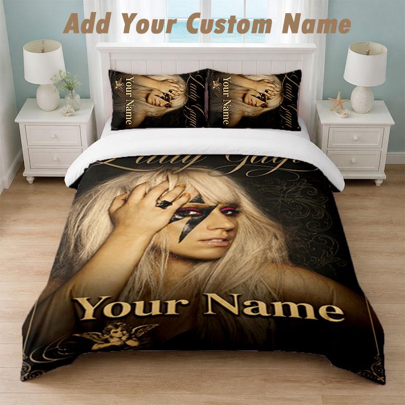 Bedding Set 1 Duvet Cover 2 Pillowcases Lady Gaga Print Soft Bed Linen Bedroom Decor